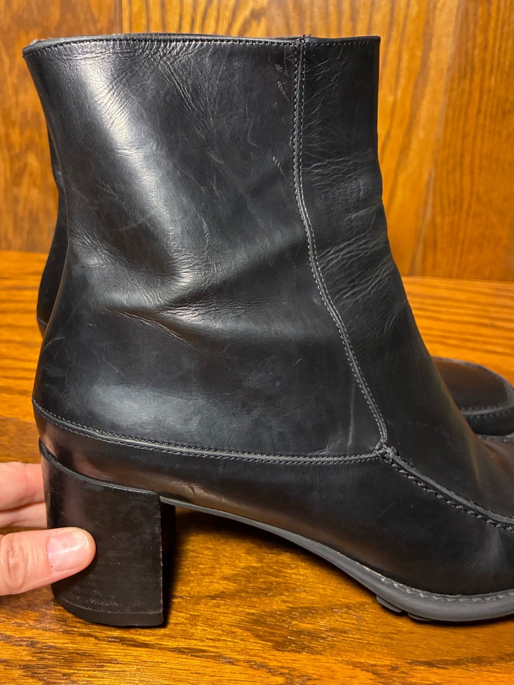 Y2K VTG Via Spiga ITALY MADE Square Toe Ankle Boots Black Leather Size 9 Narrow - Picture 14 of 15